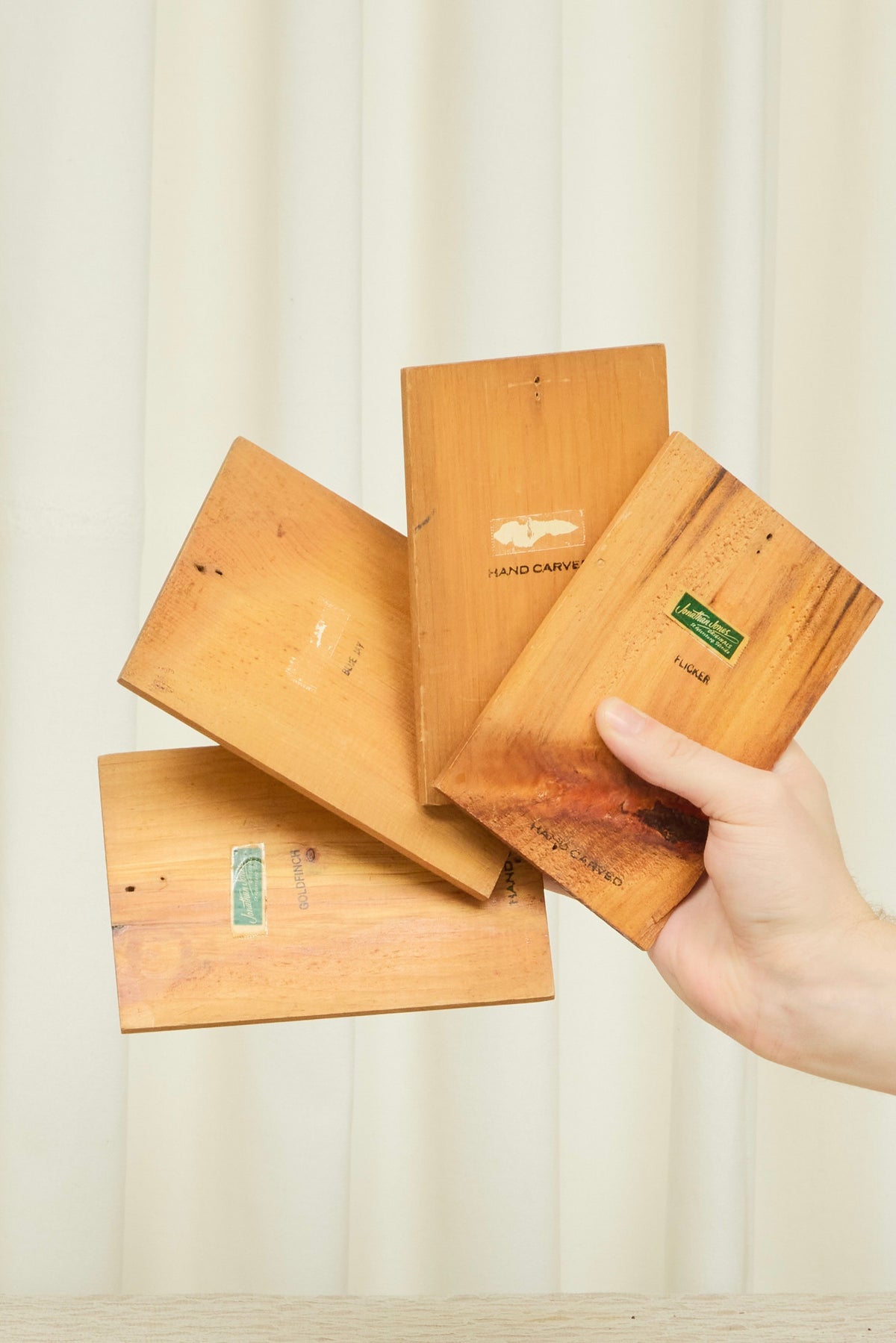 Vintage Wooden Bird Plaques Set/4