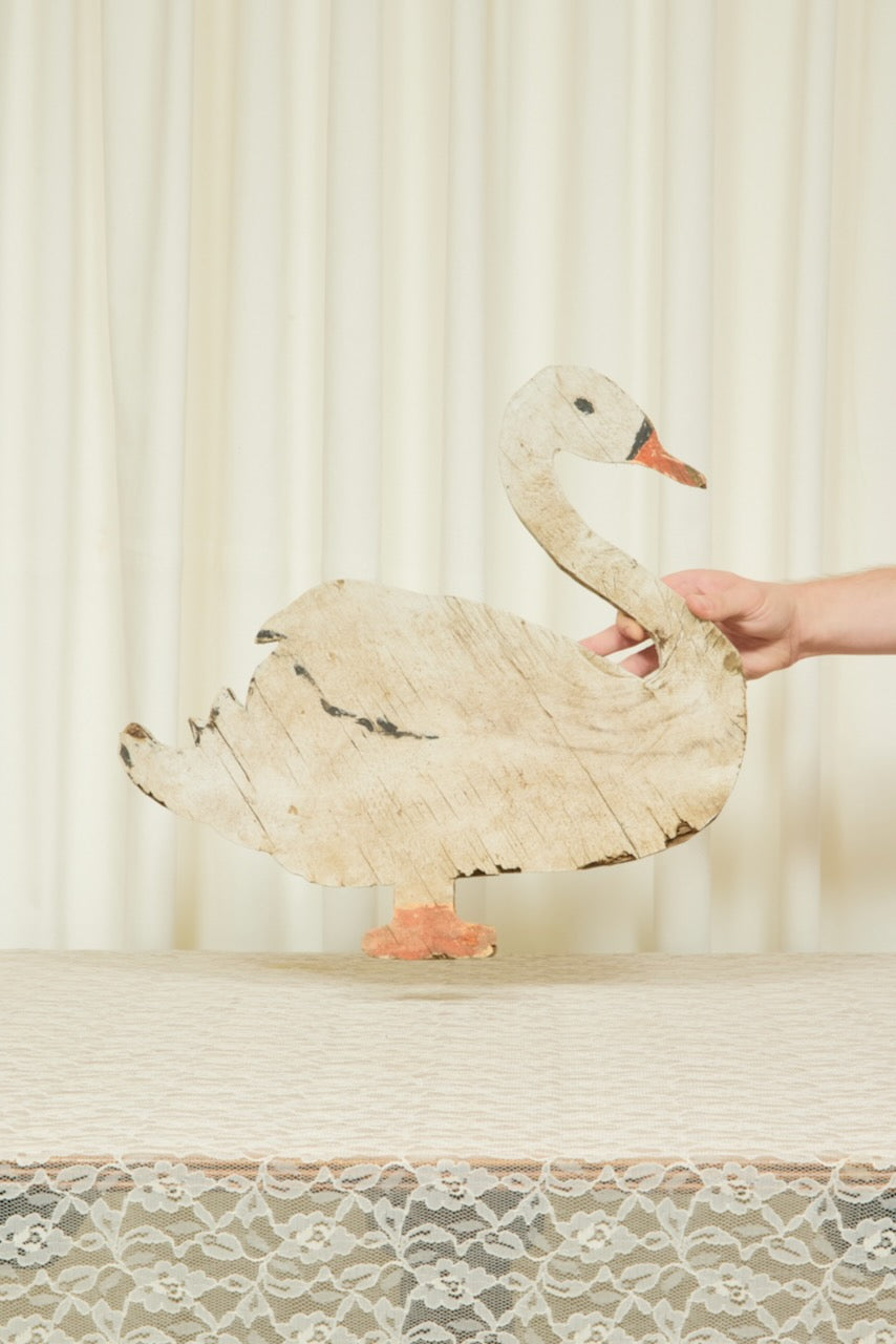Vintage Folk Art Wooden Swan