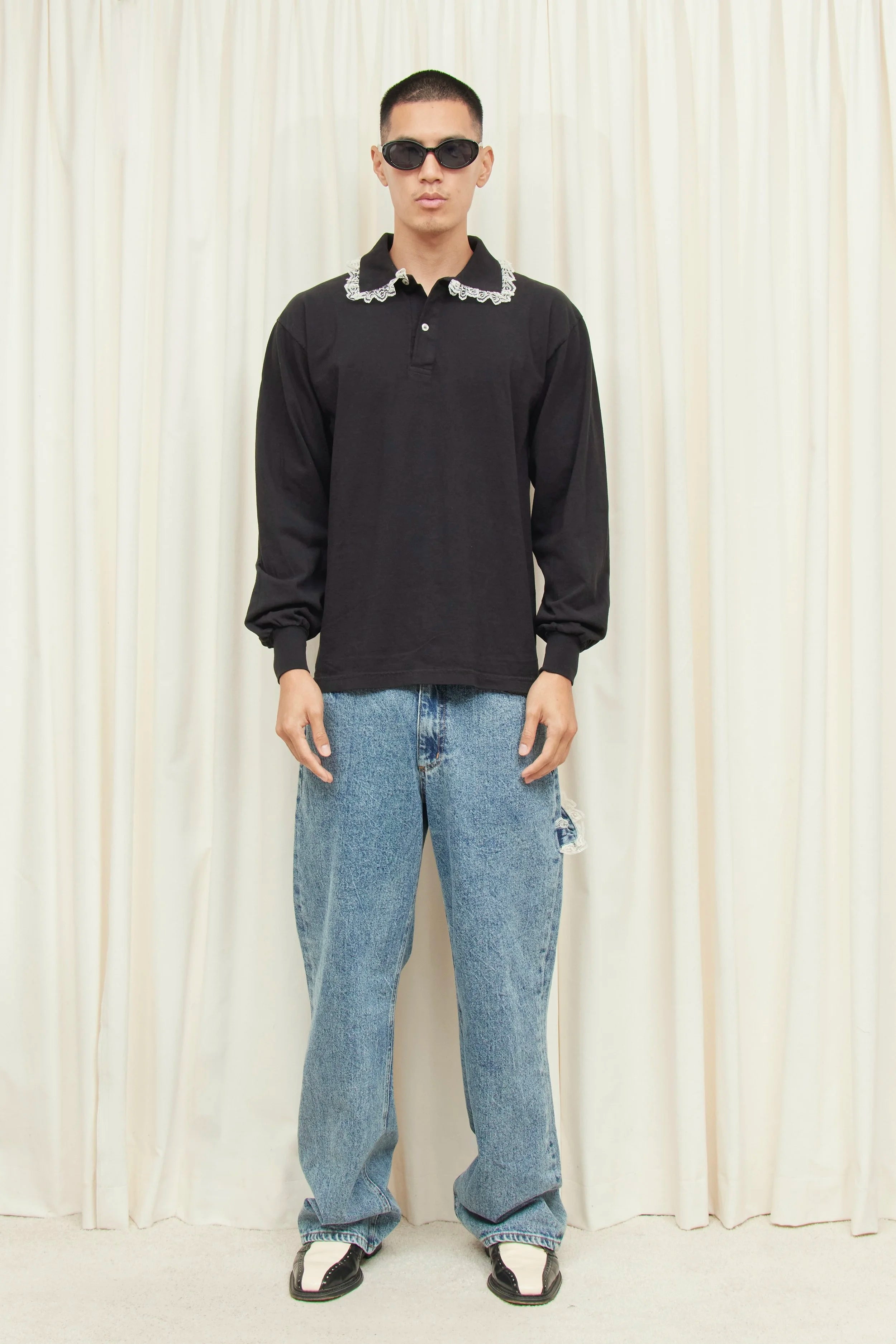 Cletus Lace Trim Long Sleeve Polo