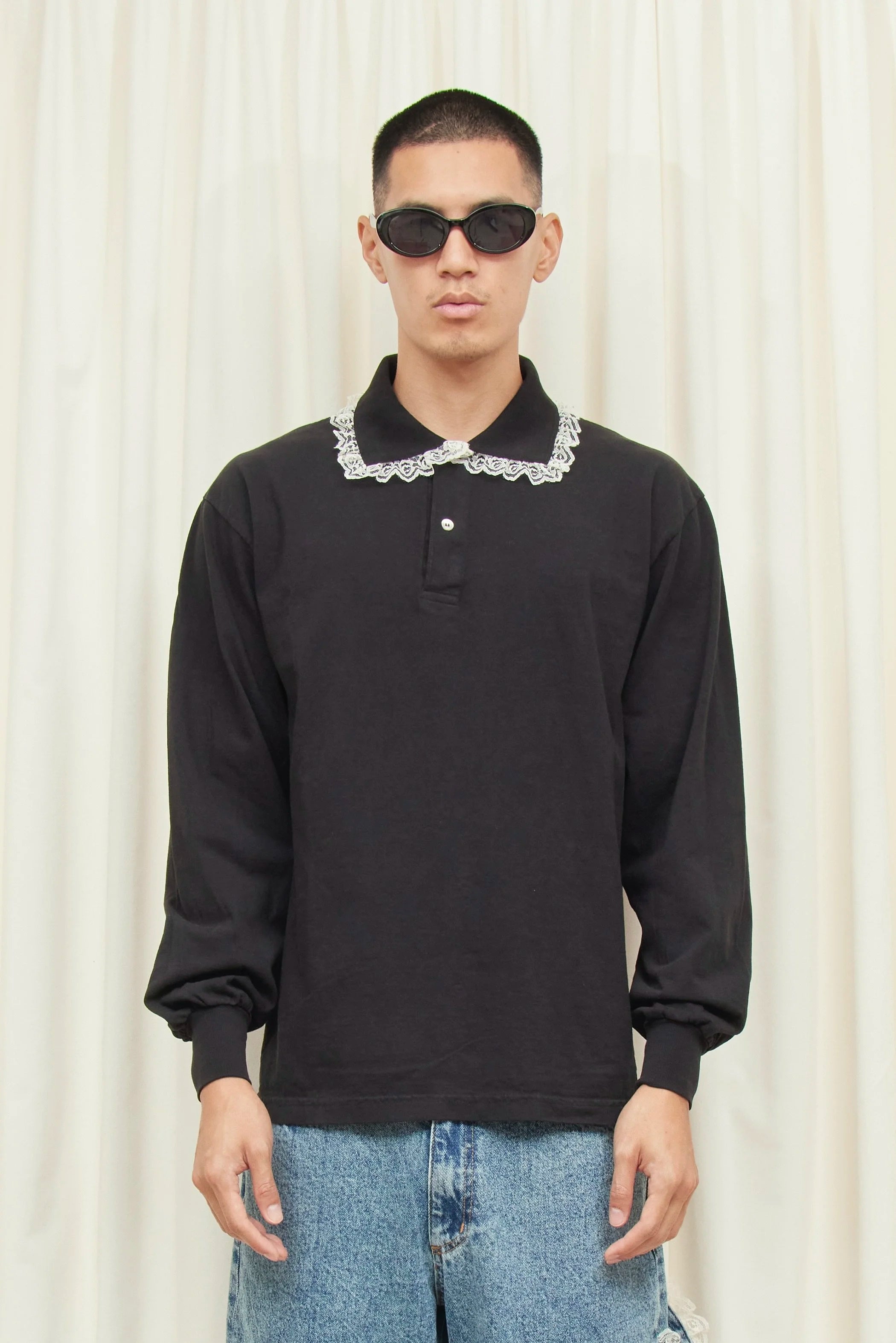 Cletus Lace Trim Long Sleeve Polo
