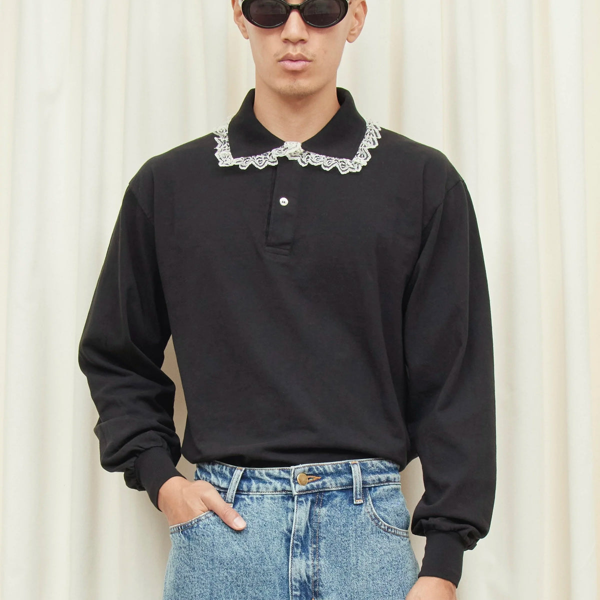 Cletus Lace Trim Long Sleeve Polo