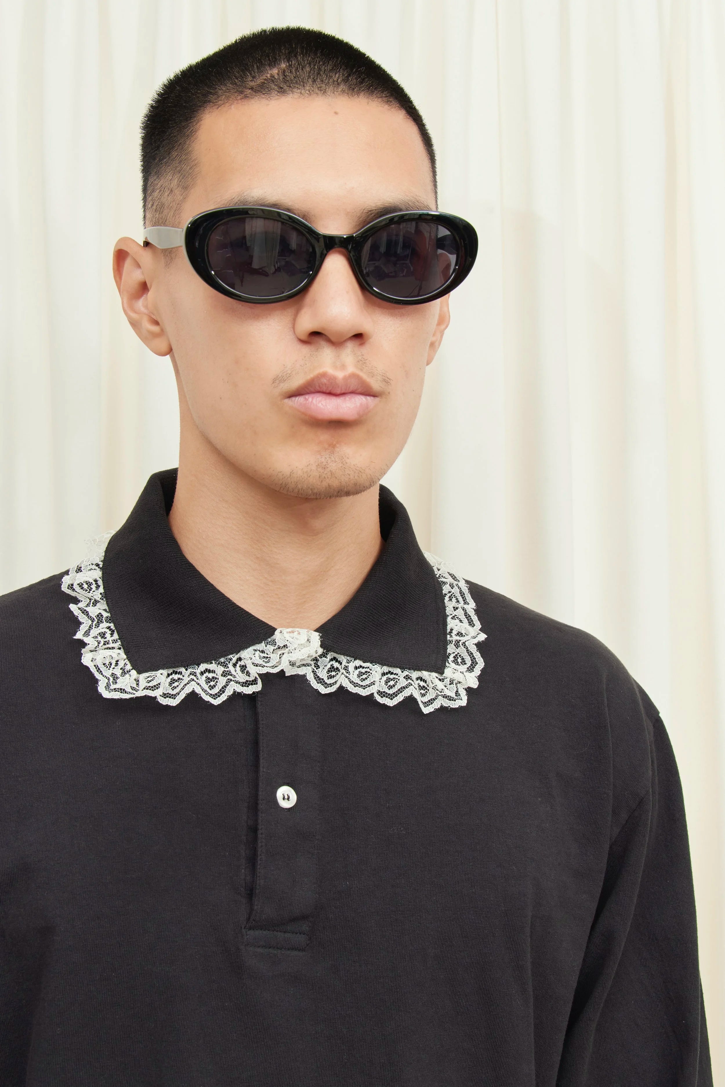 Cletus Lace Trim Long Sleeve Polo