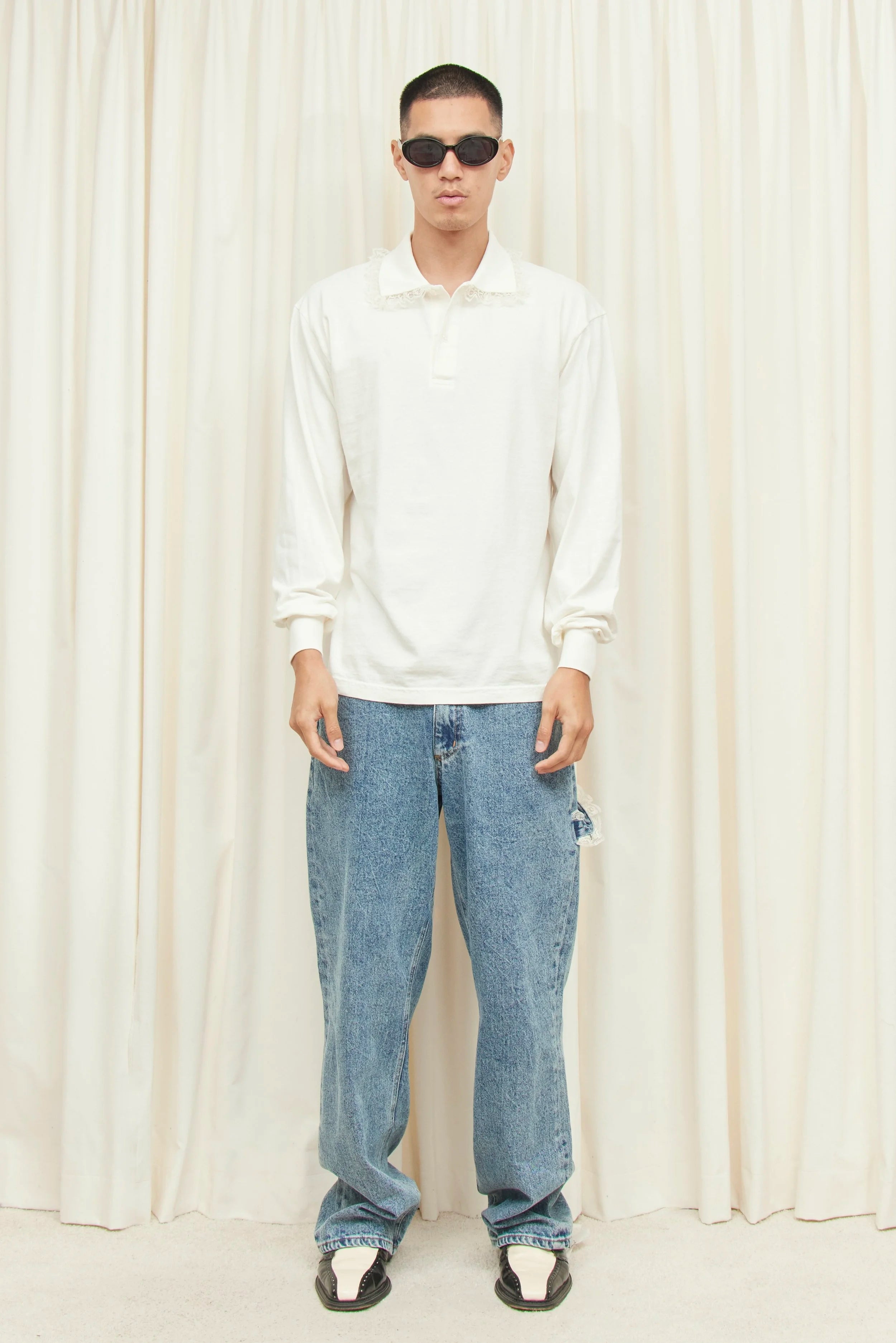 Cletus Lace Trim Long Sleeve Polo