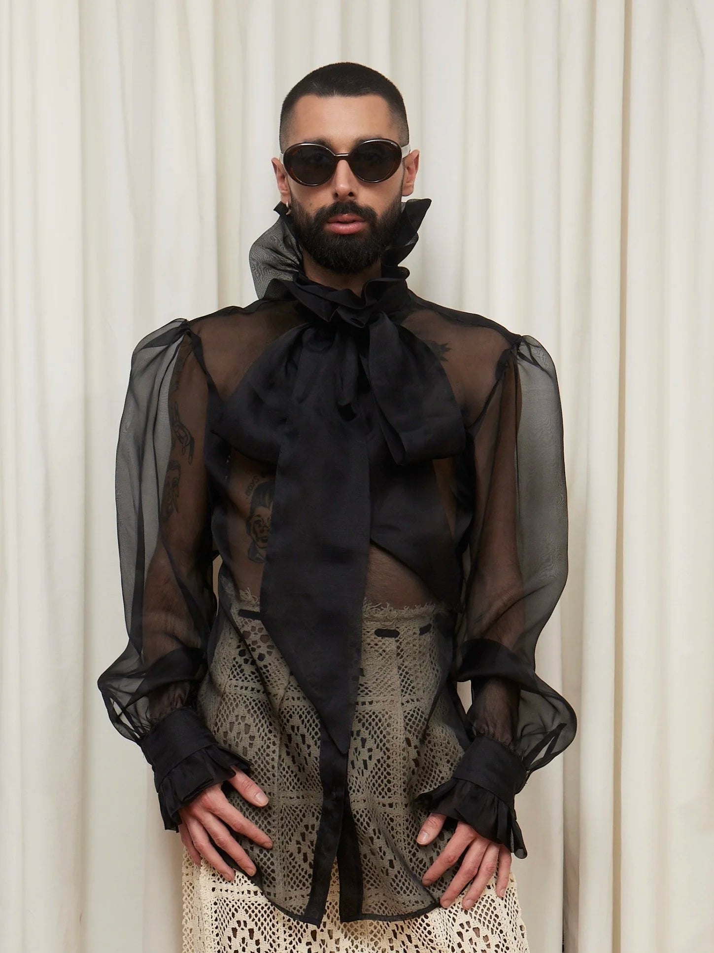 Simone Sheer Organza Pussybow Blouse