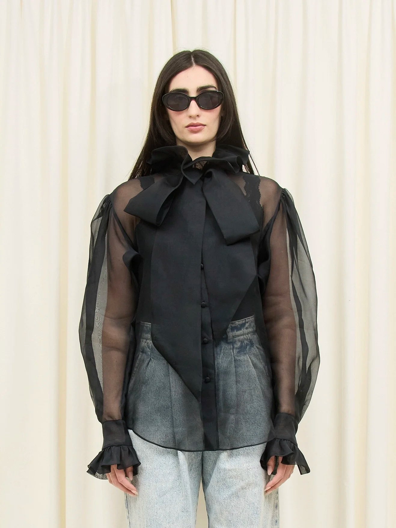 Simone Sheer Organza Pussybow Blouse