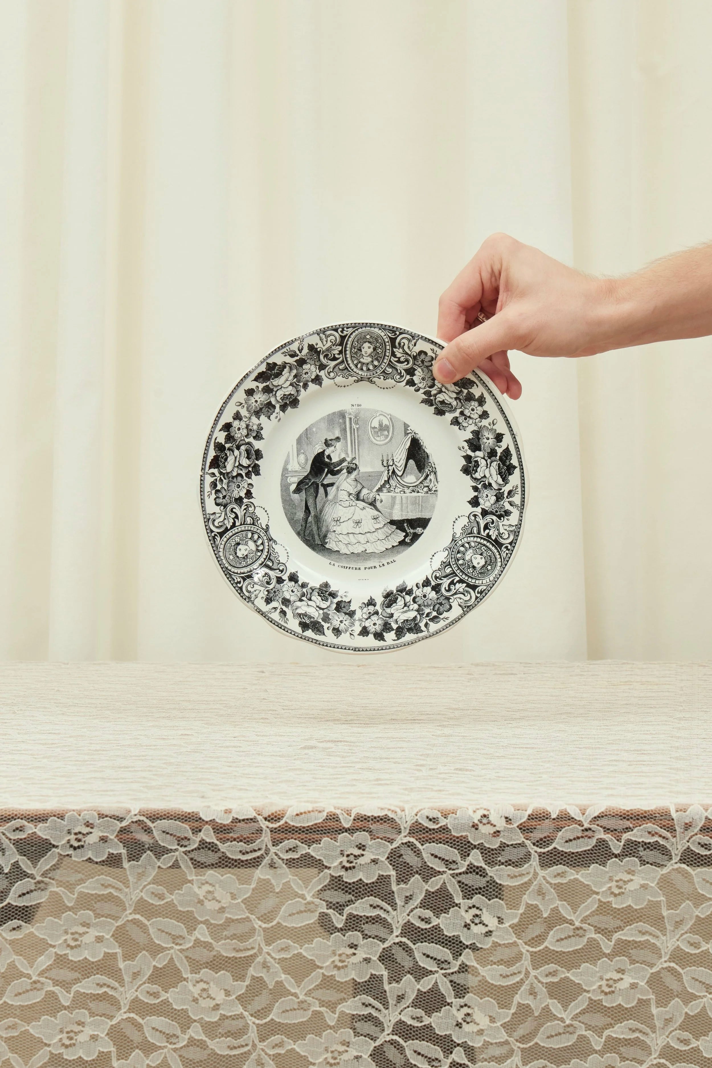 Antique Black Toile French Plate Set of 10