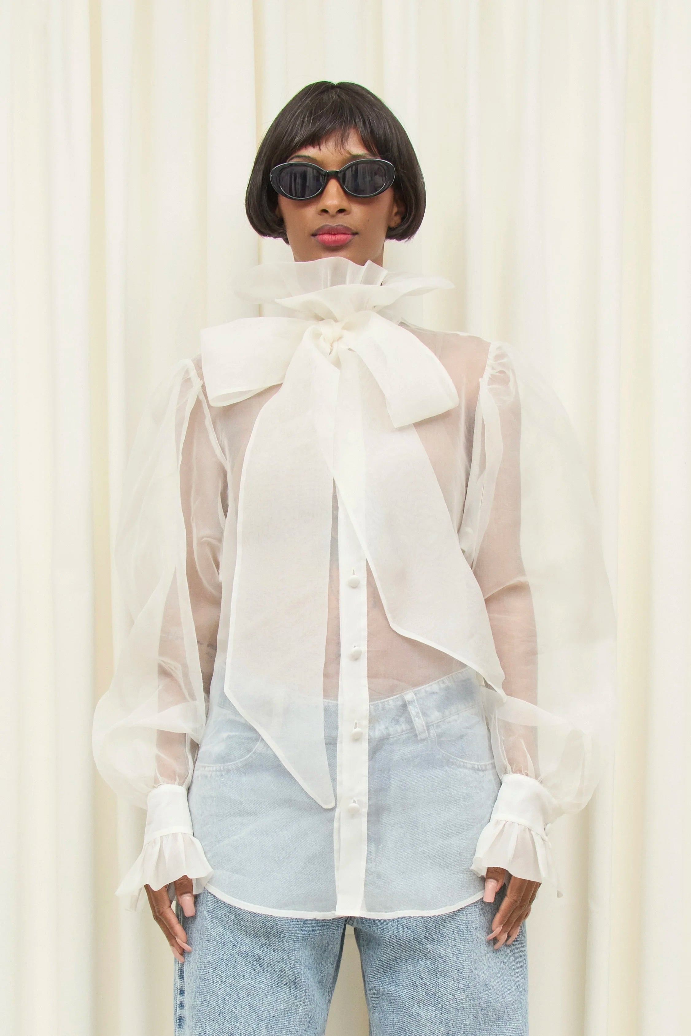 Simone Sheer Organza Pussybow Blouse
