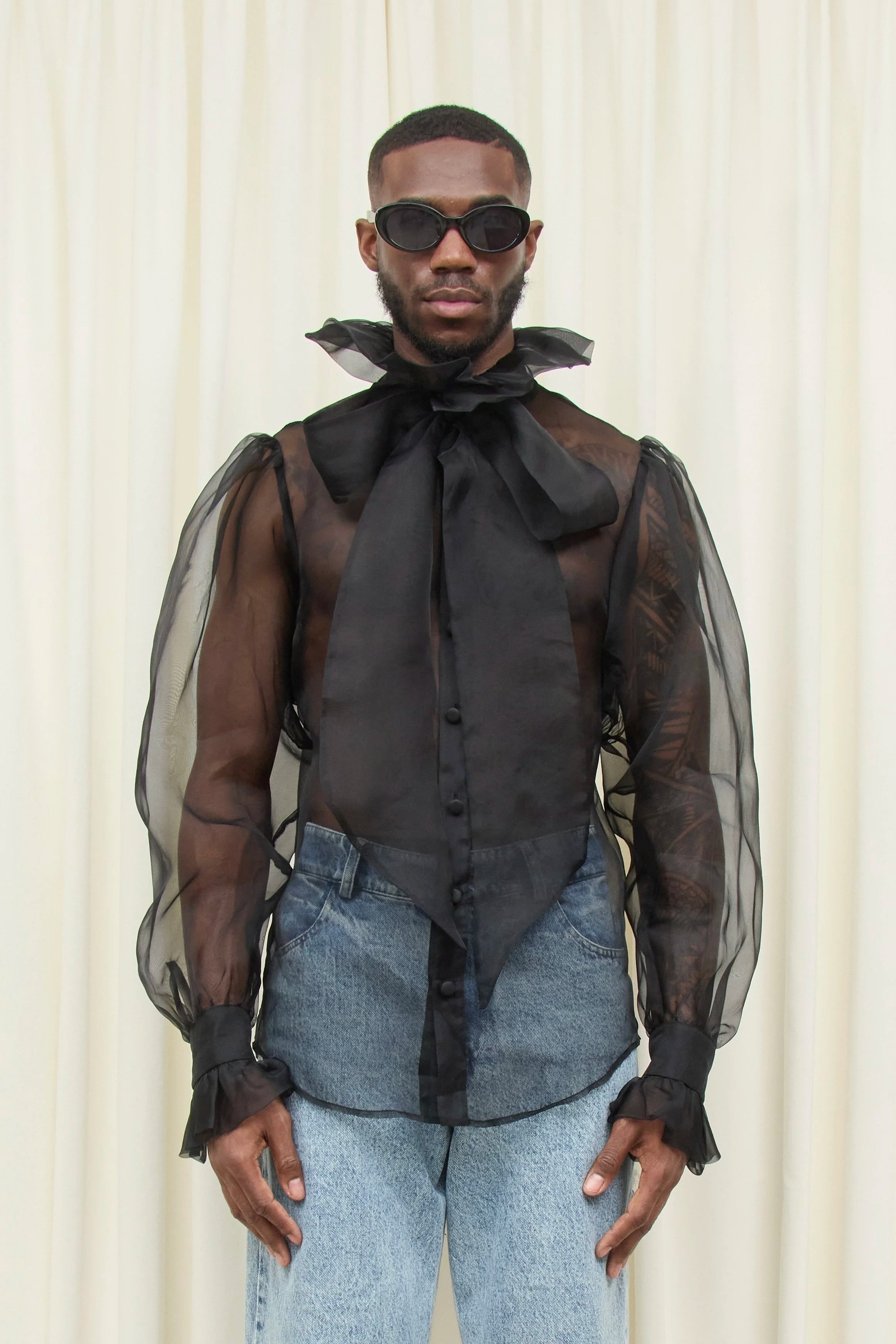 Simone Sheer Organza Pussybow Blouse