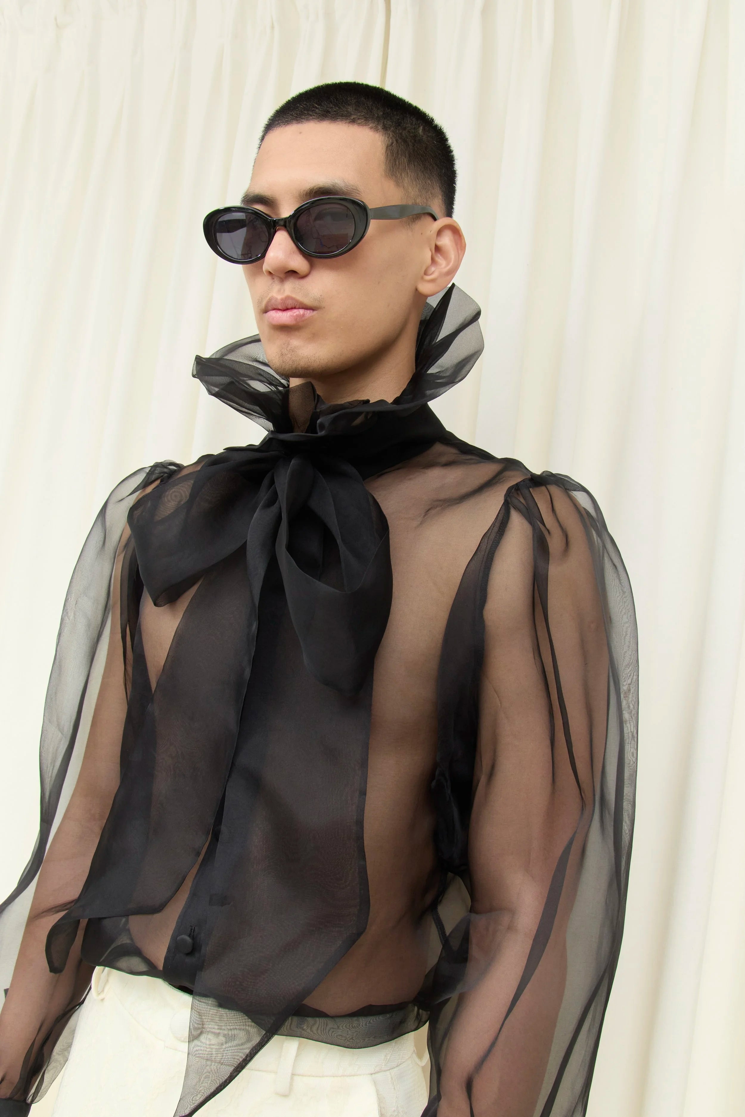 Simone Sheer Organza Pussybow Blouse