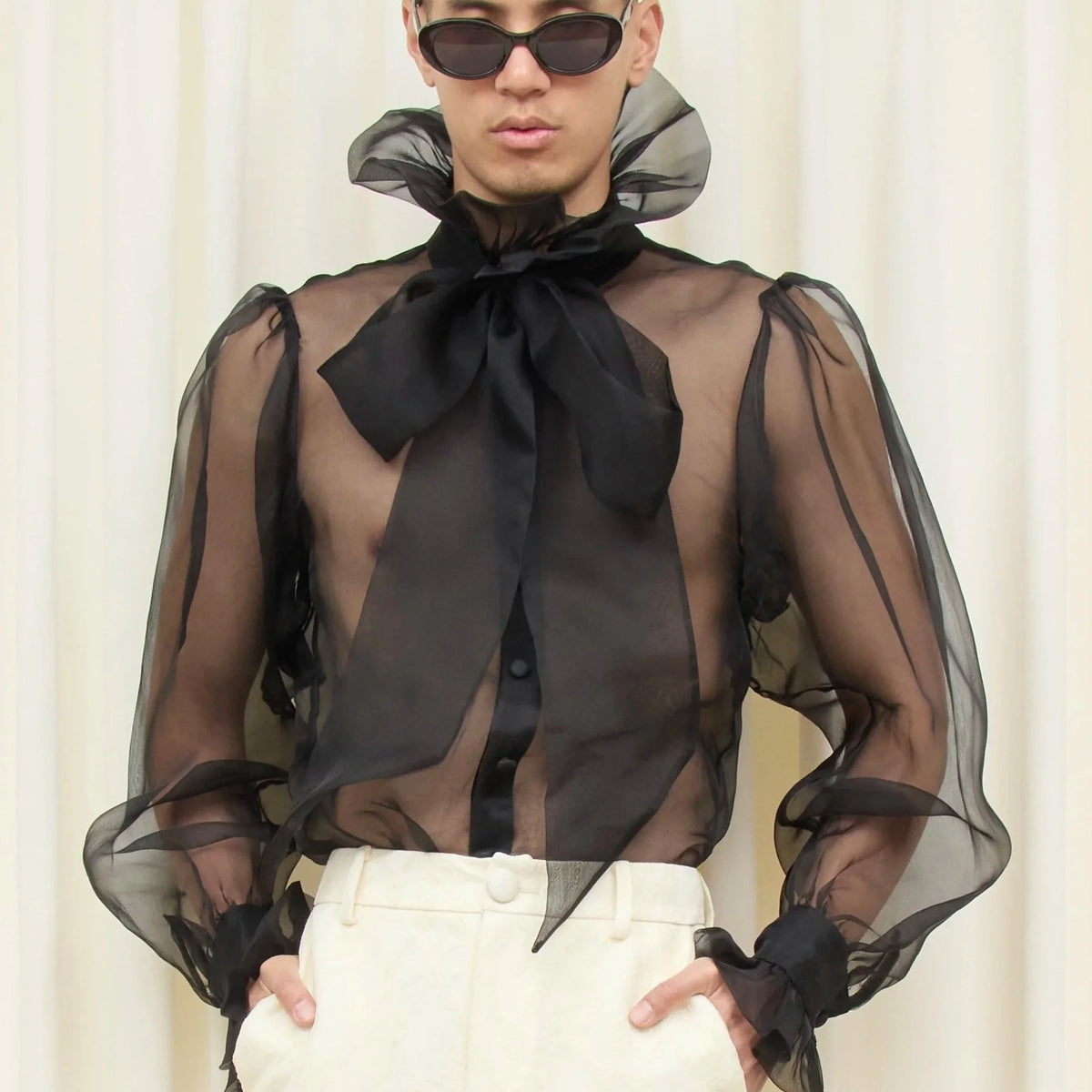 Simone Sheer Organza Pussybow Blouse