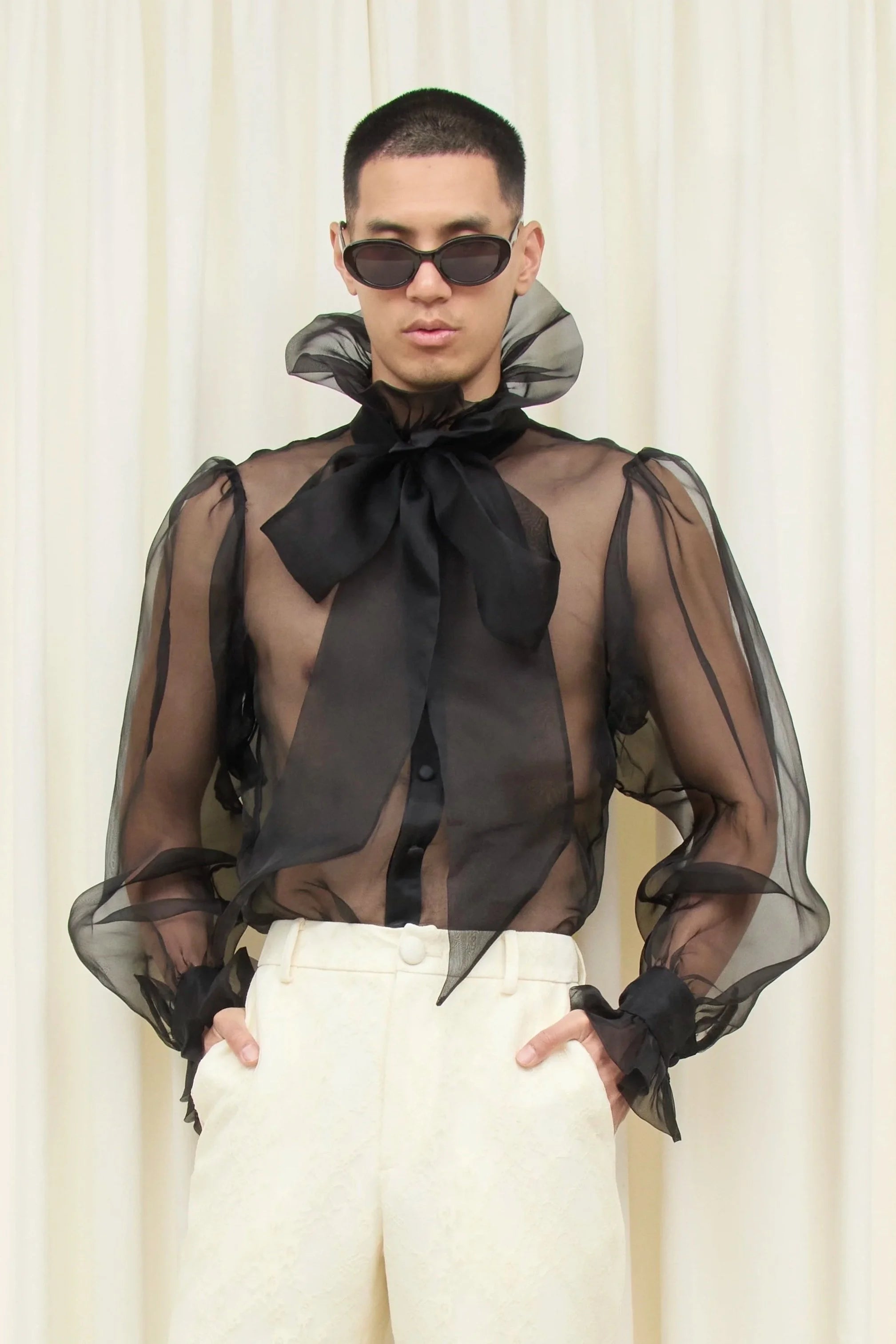 Simone Sheer Organza Pussybow Blouse