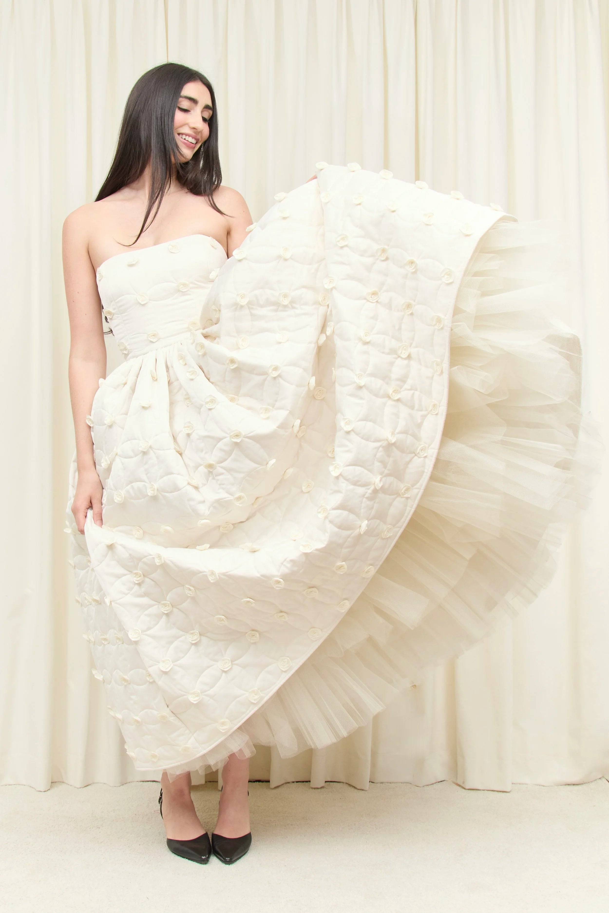 Lucille Quilted Rosette Layered Ballgown
