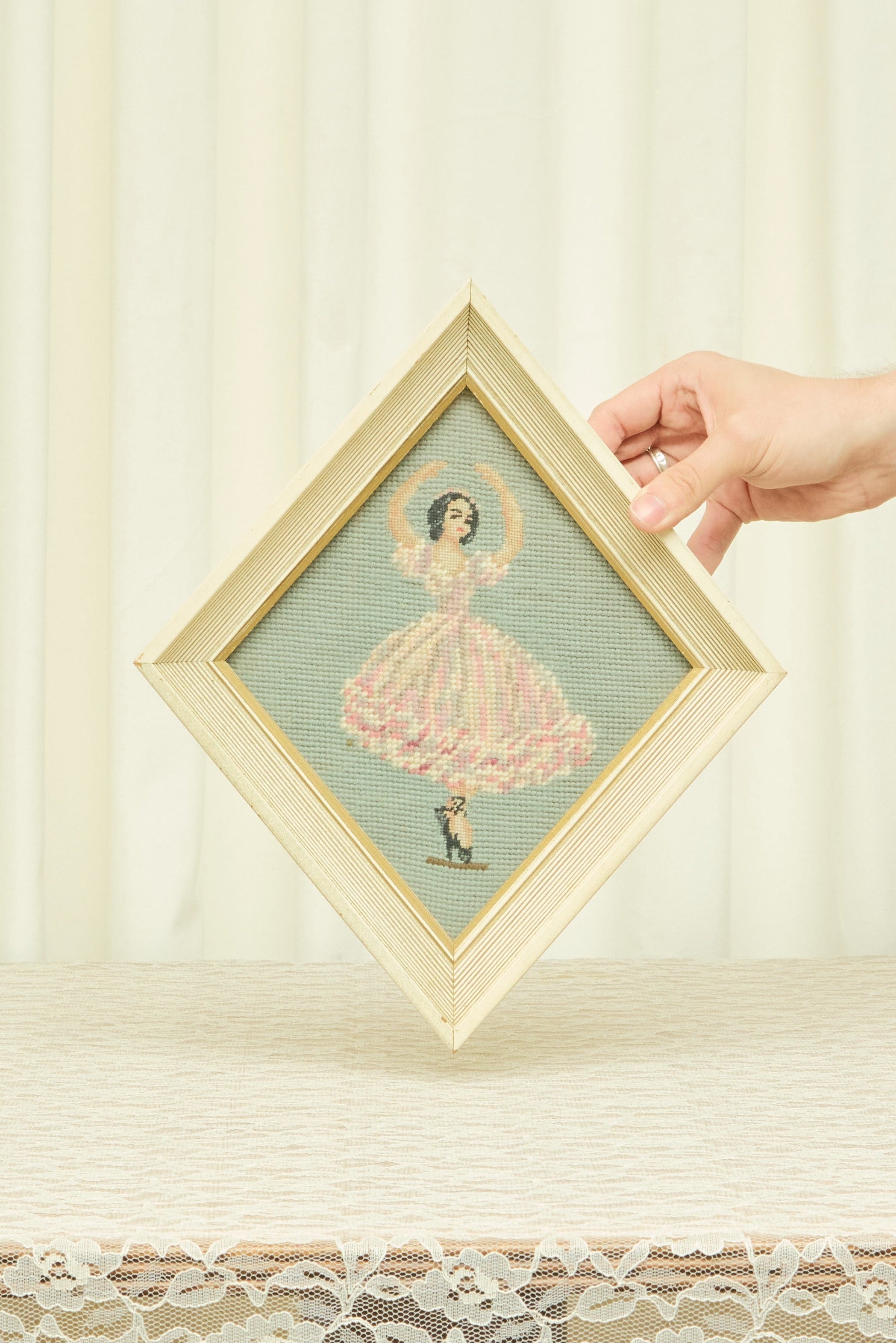 Vintage Ballerina Framed Needlepoint