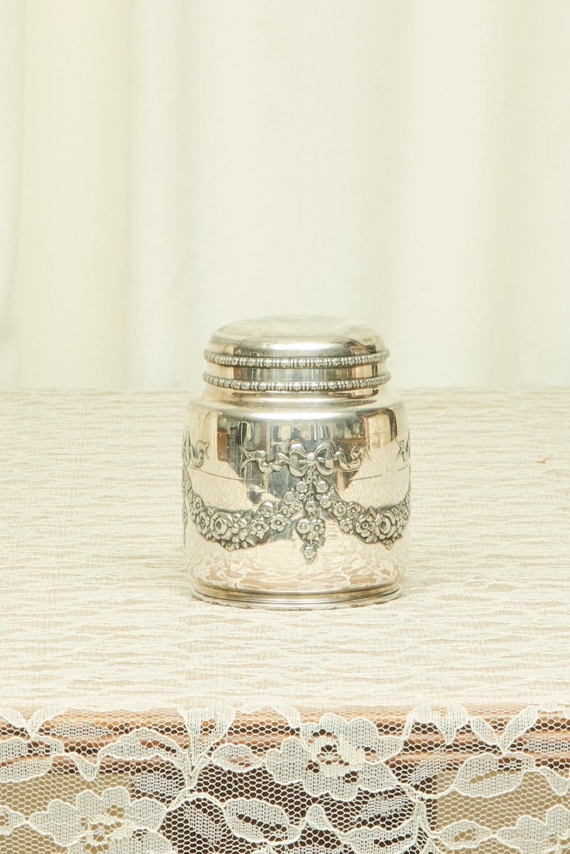 Vintage Bow Silver Tea Caddy/Trinket Dish