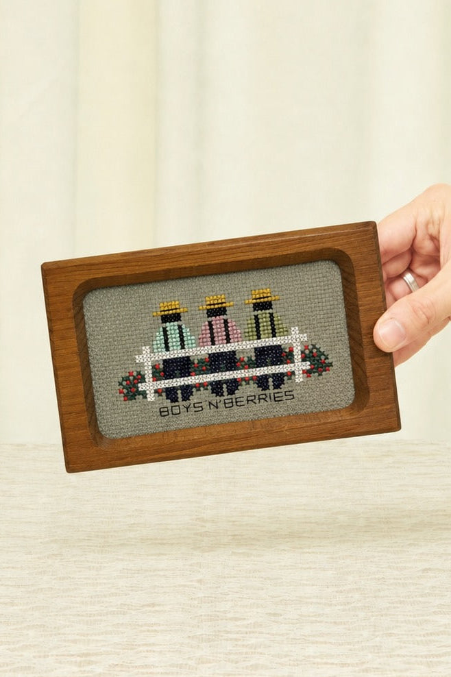 Vintage "Boys N'Berries" Framed Needlepoint
