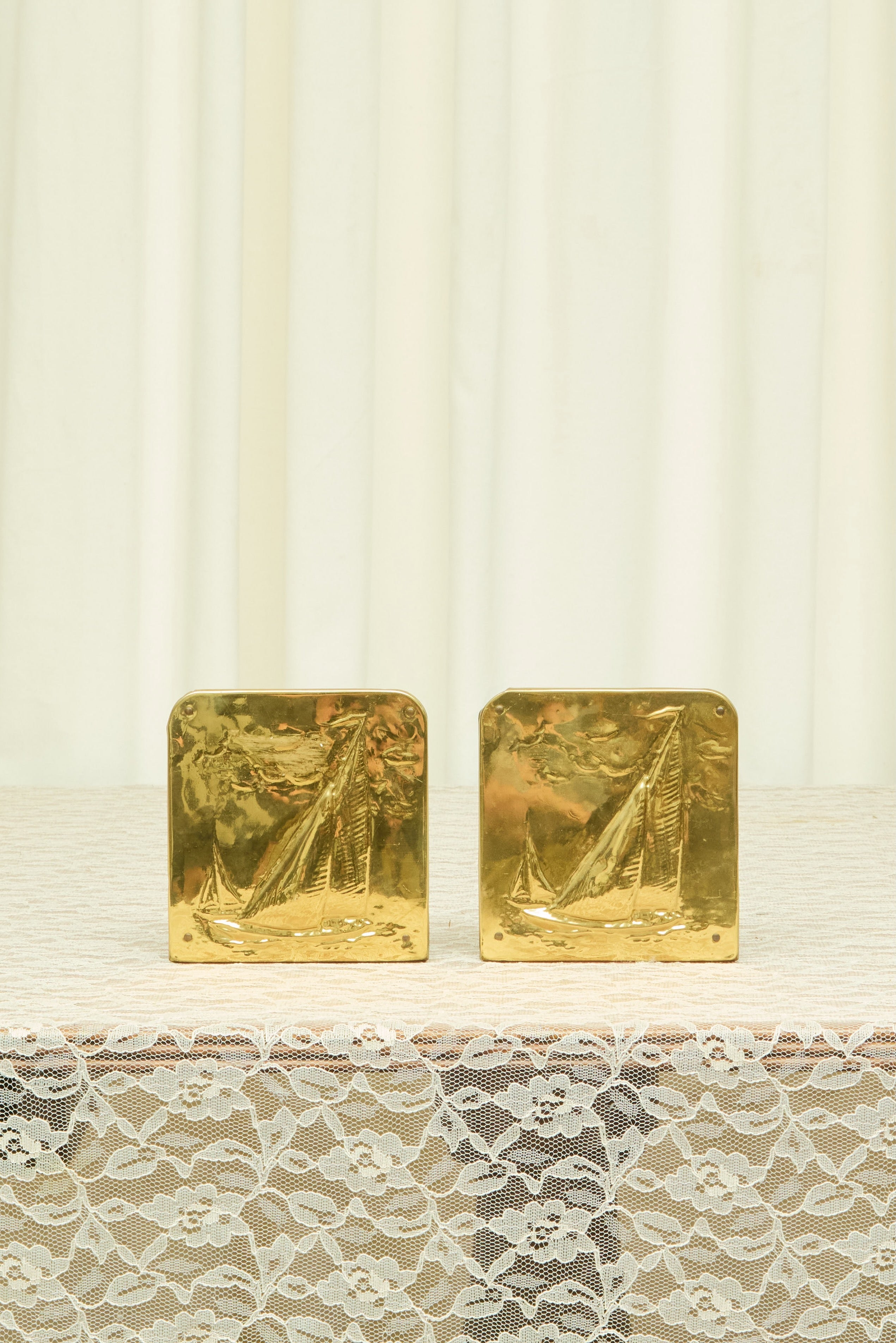 Vintage Brass Sailboat Bookends Set/2