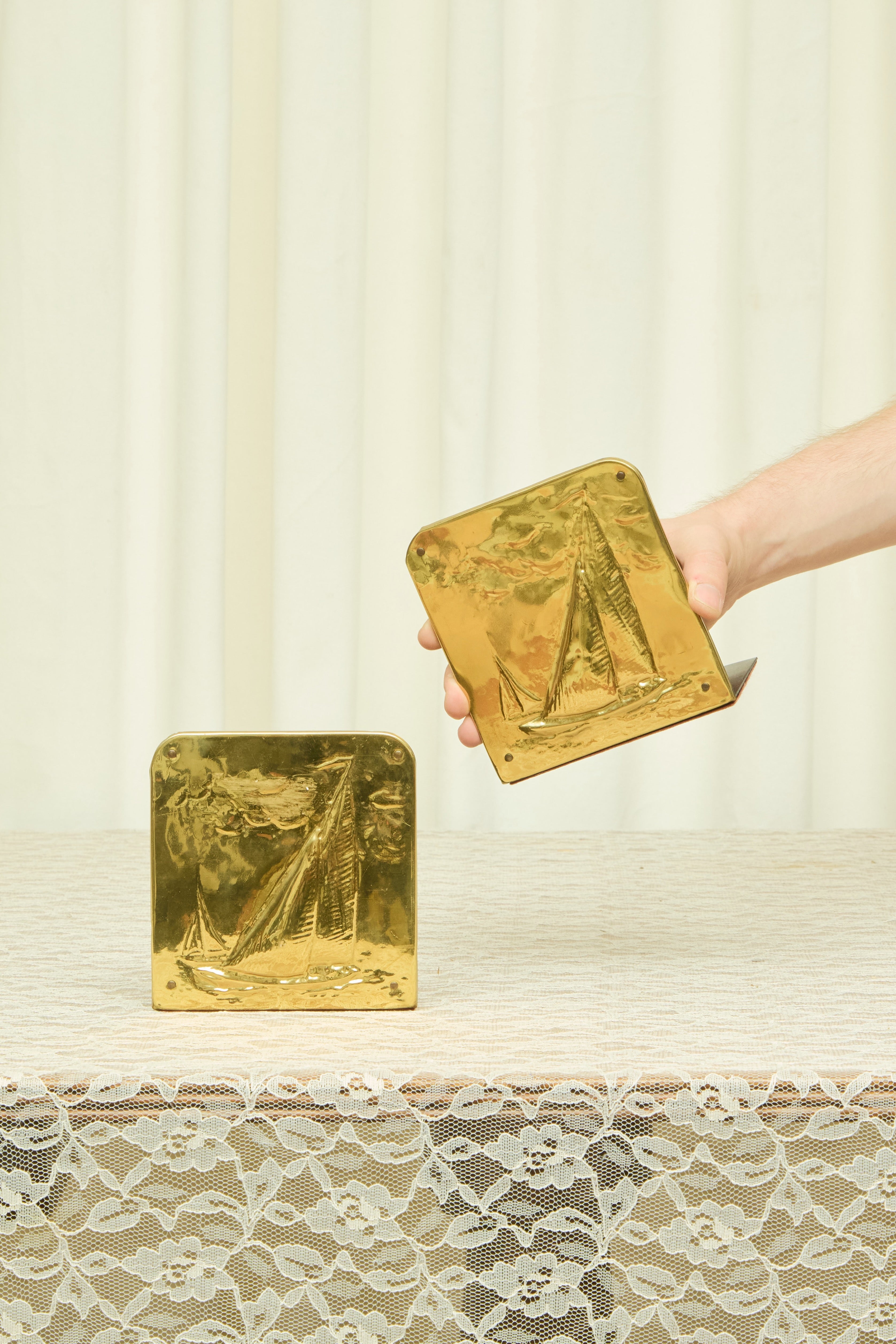 Vintage Brass Sailboat Bookends Set/2