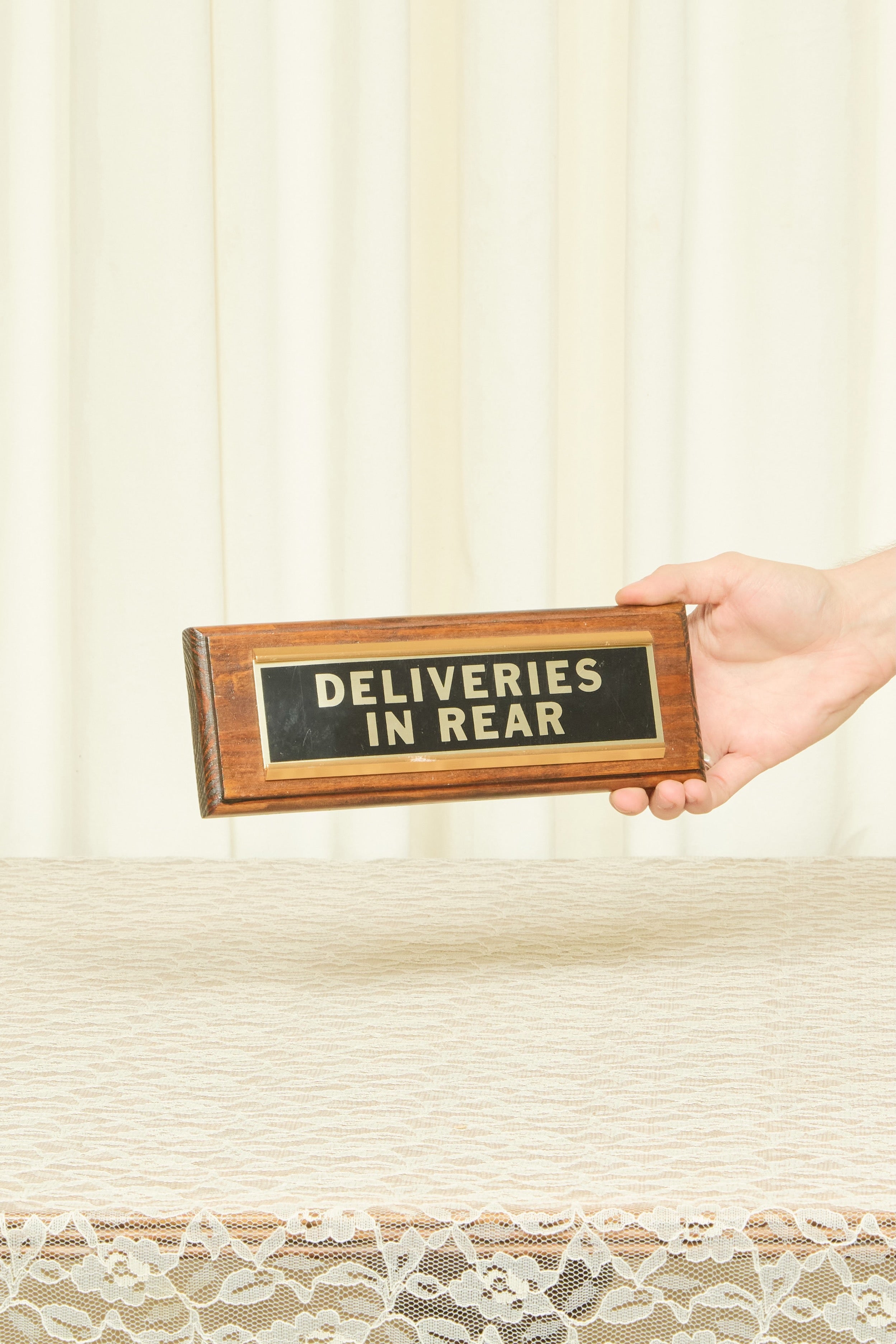 Vintage "Deliveries in Rear" Sign