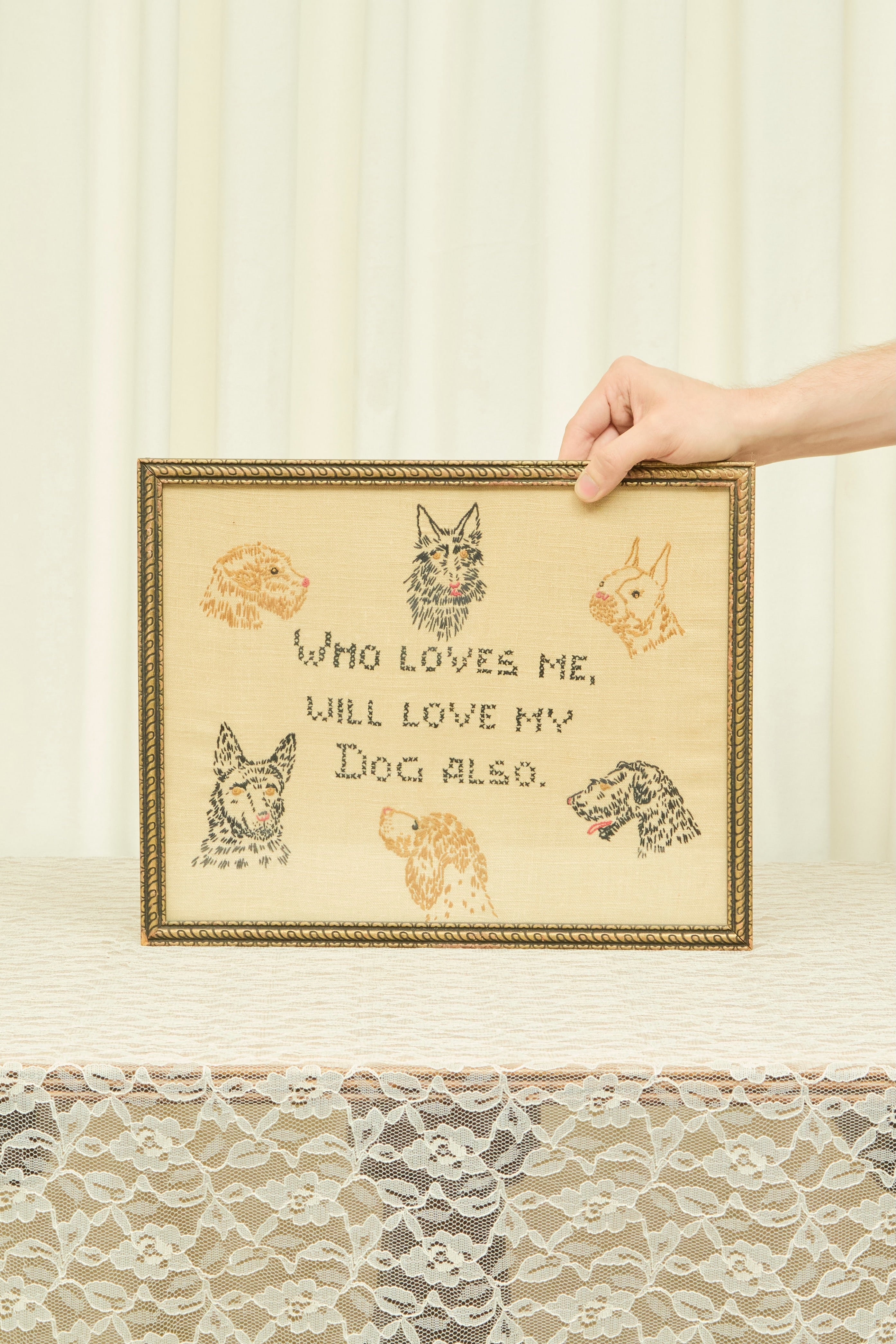 Vintage Dog Lover Framed Cross Stitch