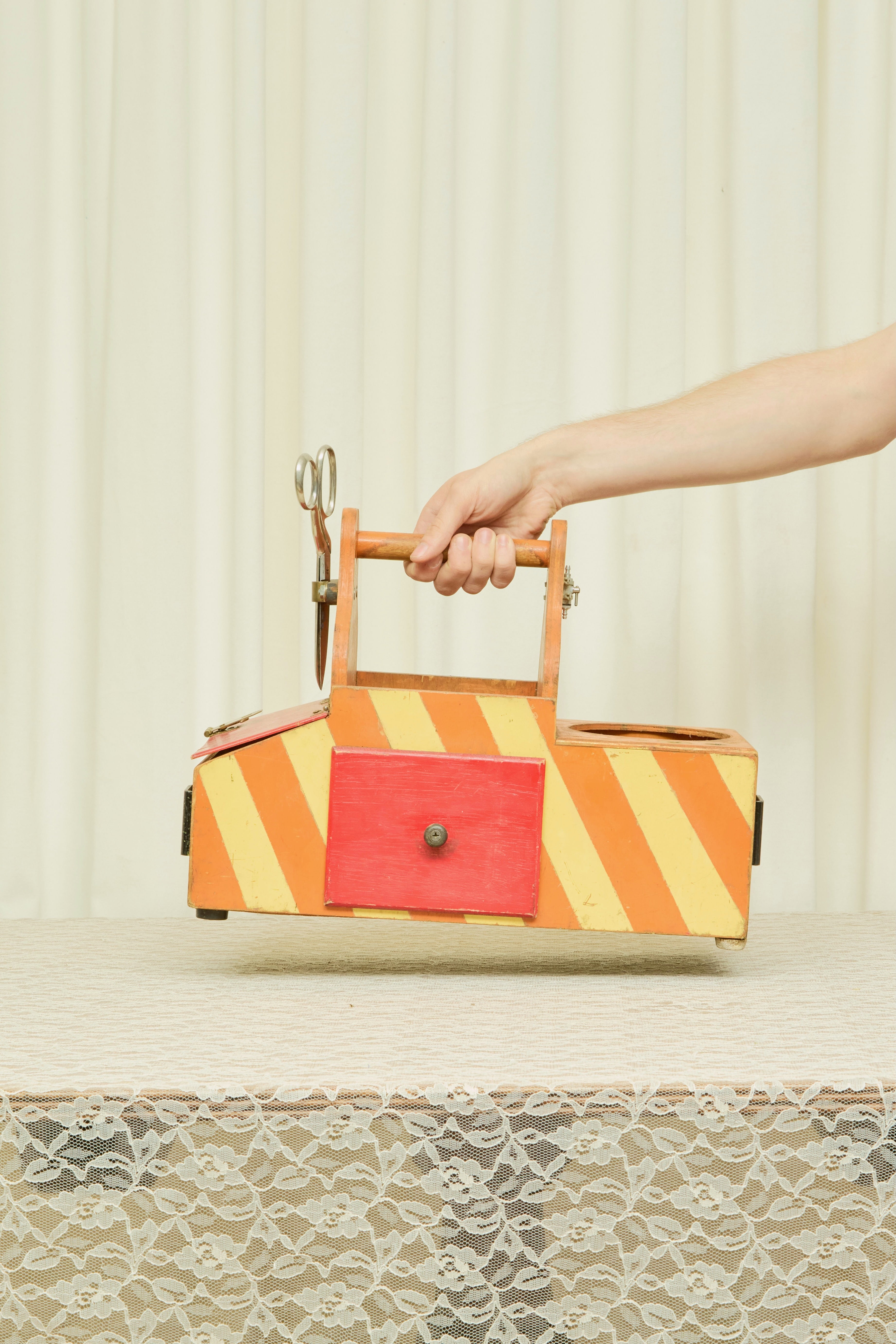 Vintage Folk Art Striped Toolbox