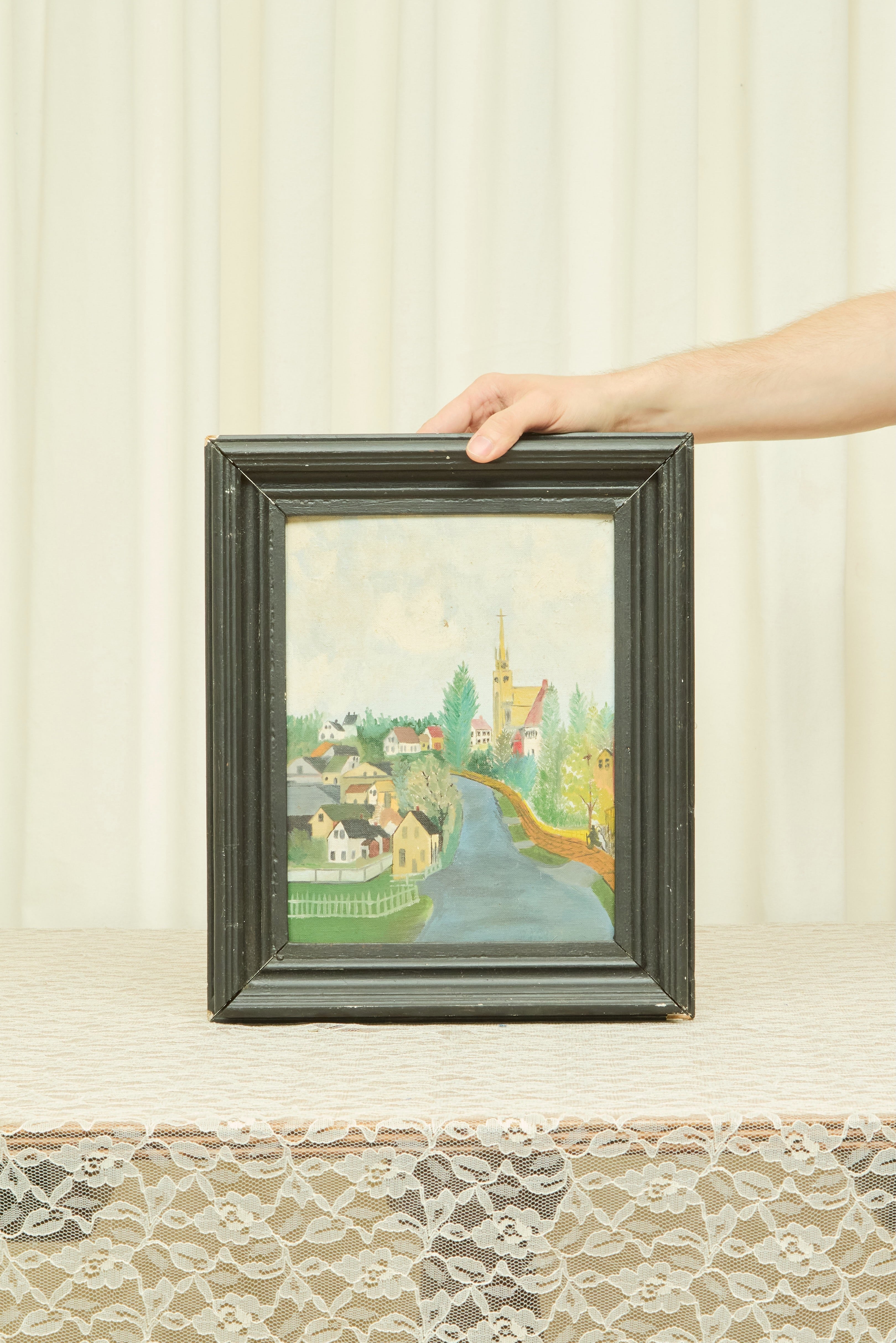 Vintage Framed Neighborhood Painting