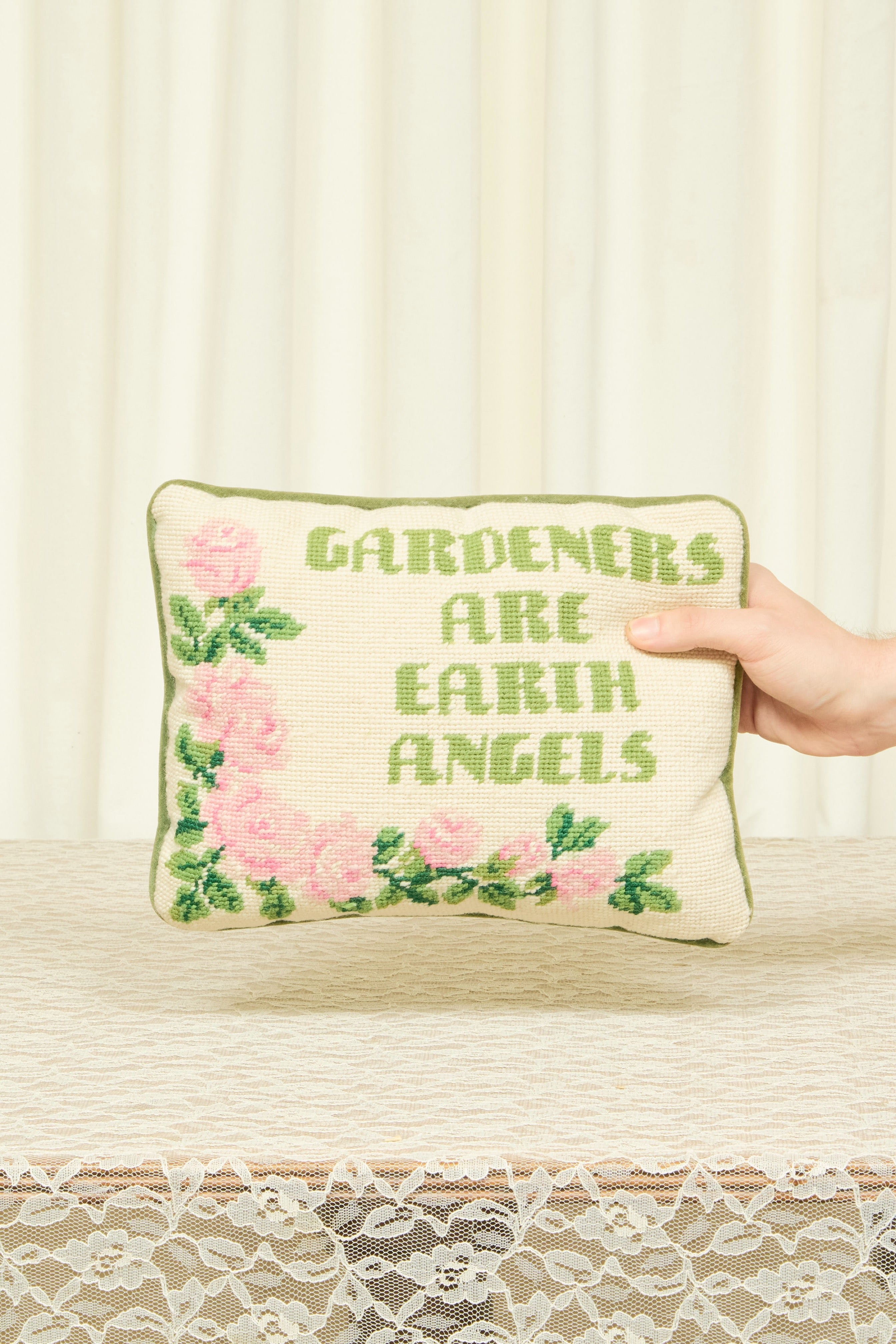 Vintage "Gardeners are Earth Angels" Needlepoint Pillow