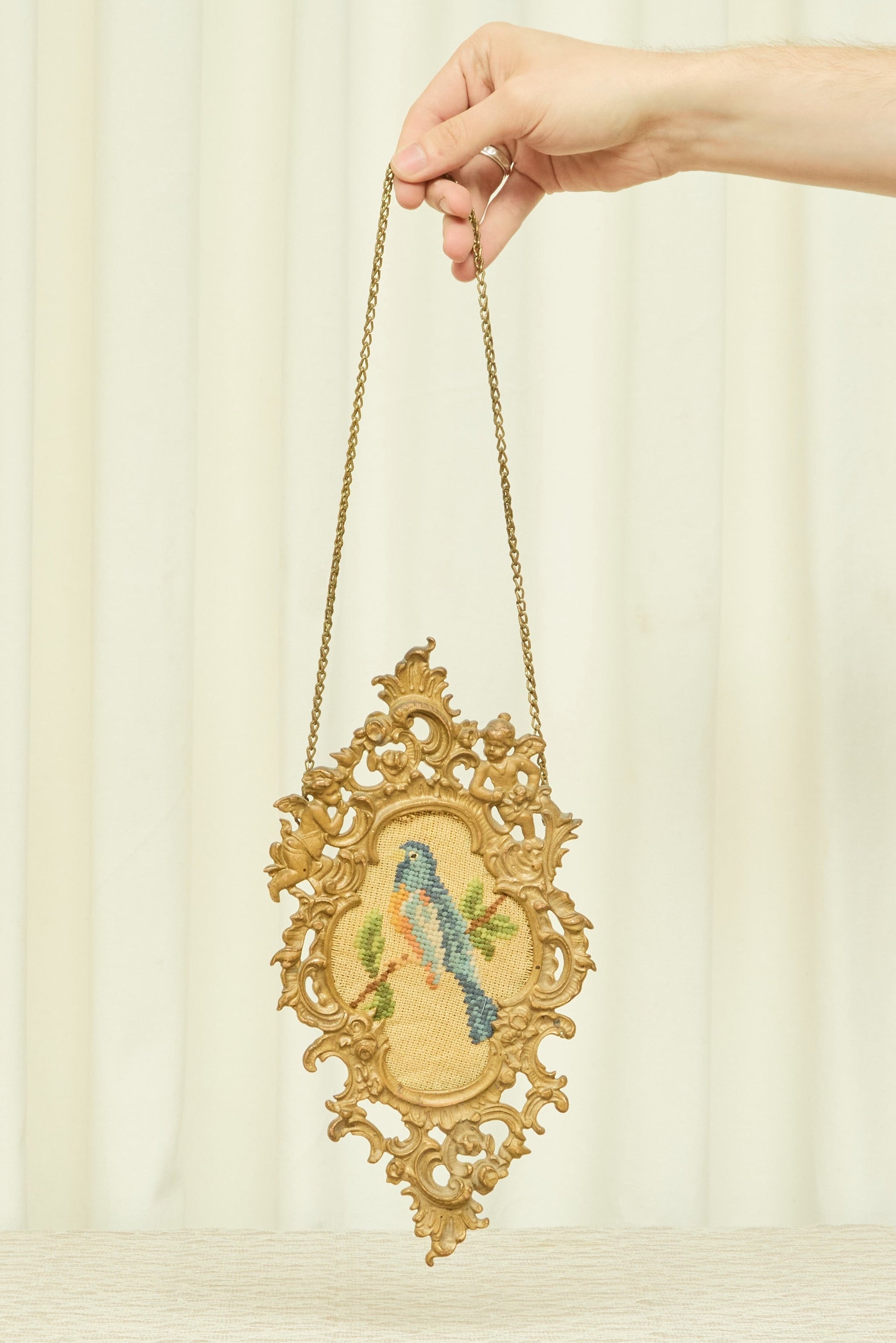 Vintage Gilded Bird Needlepoint