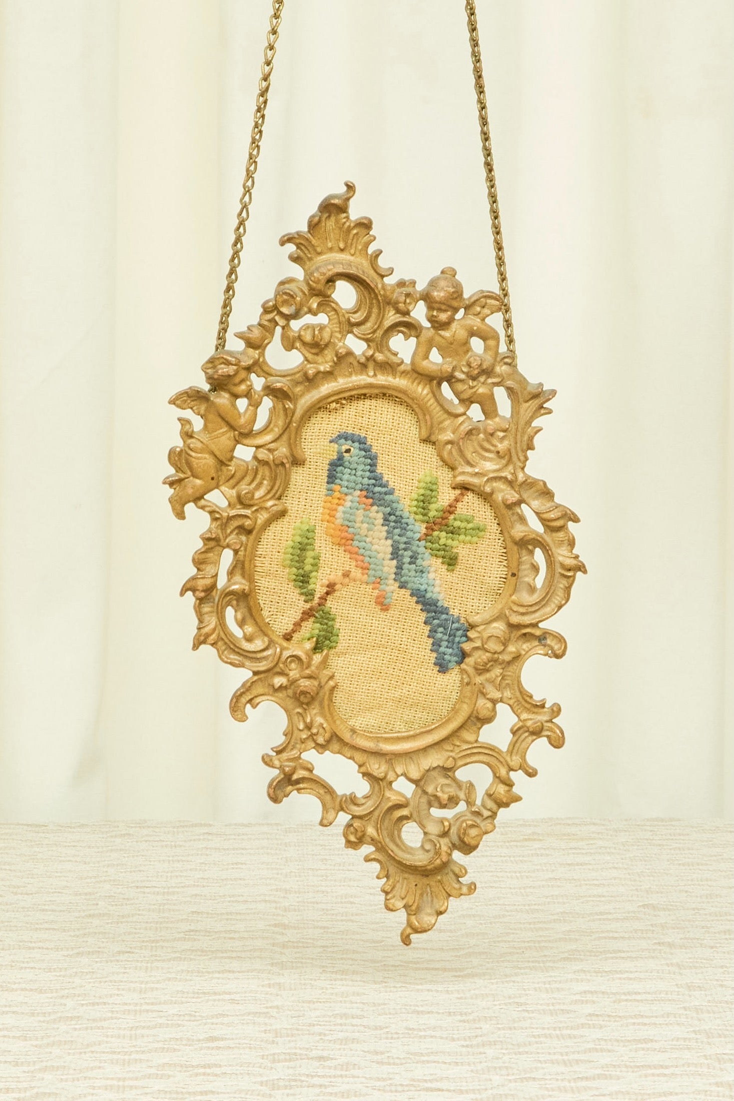 Vintage Gilded Bird Needlepoint