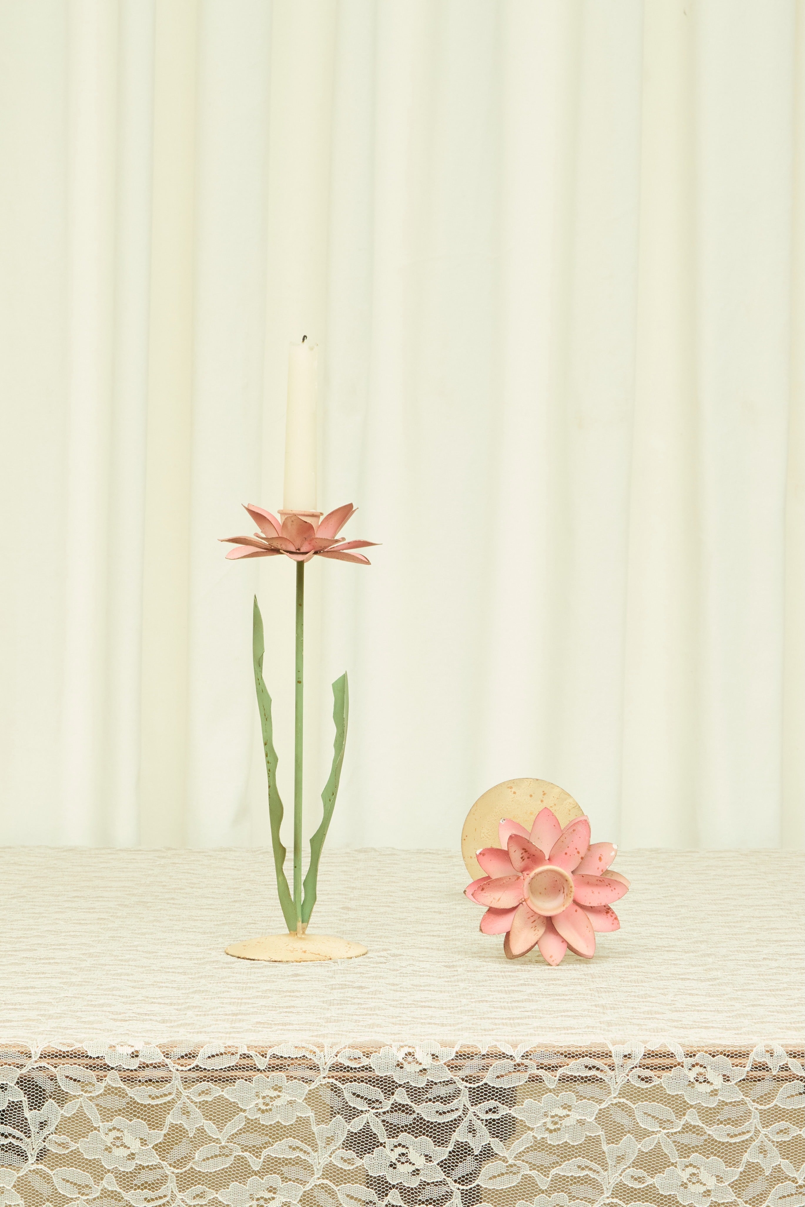 Vintage Metal Flower Candle Holder Set/2