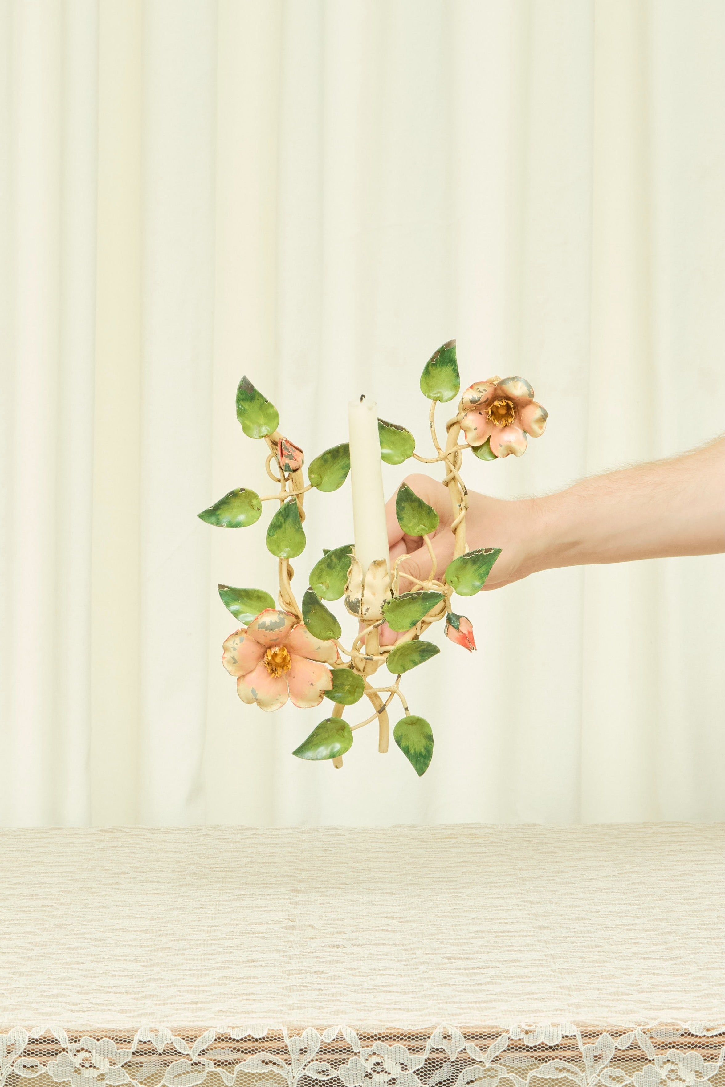 Vintage Metal Flower Wall Sconce