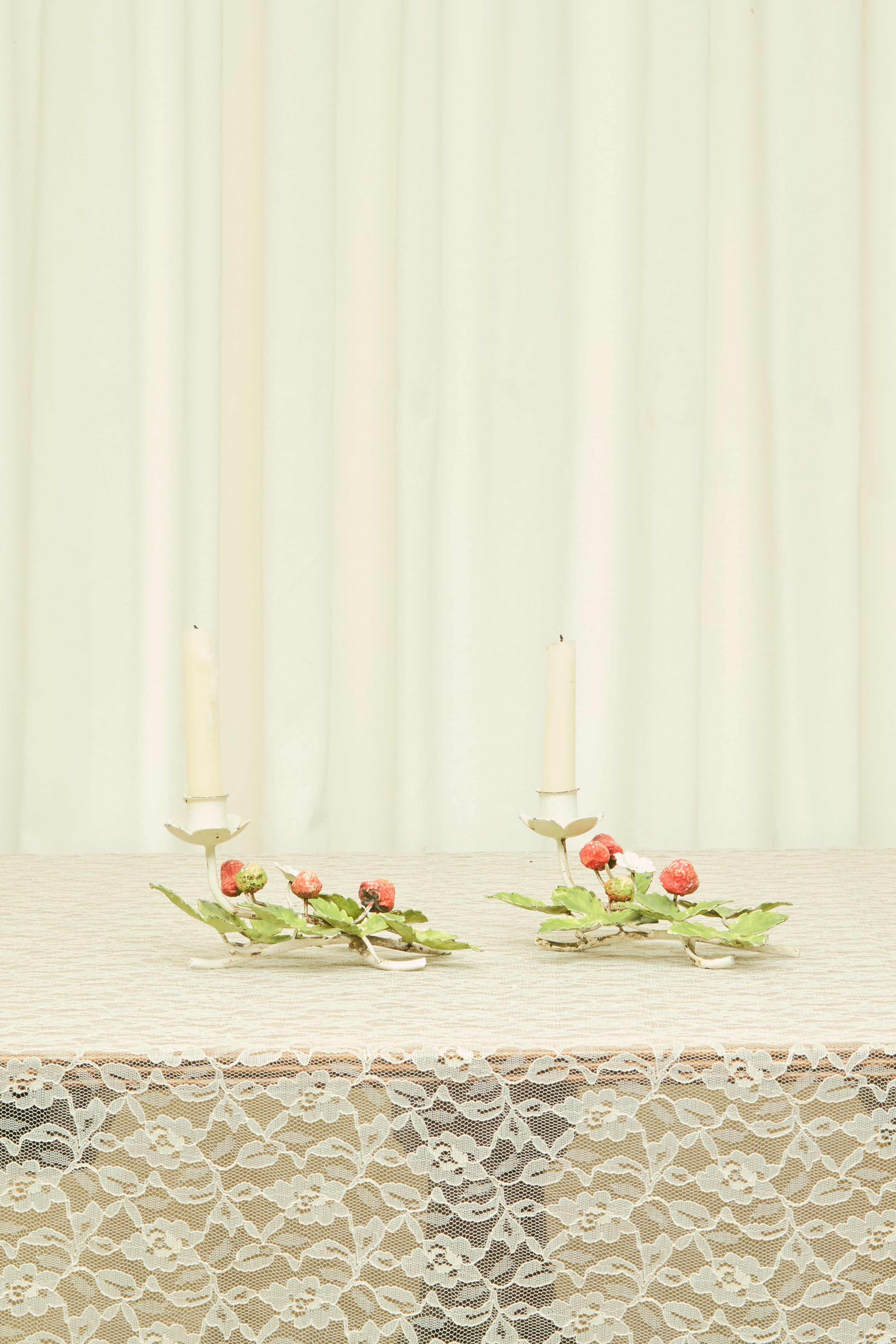 Vintage Metal Strawberry Candle Holder Set/2