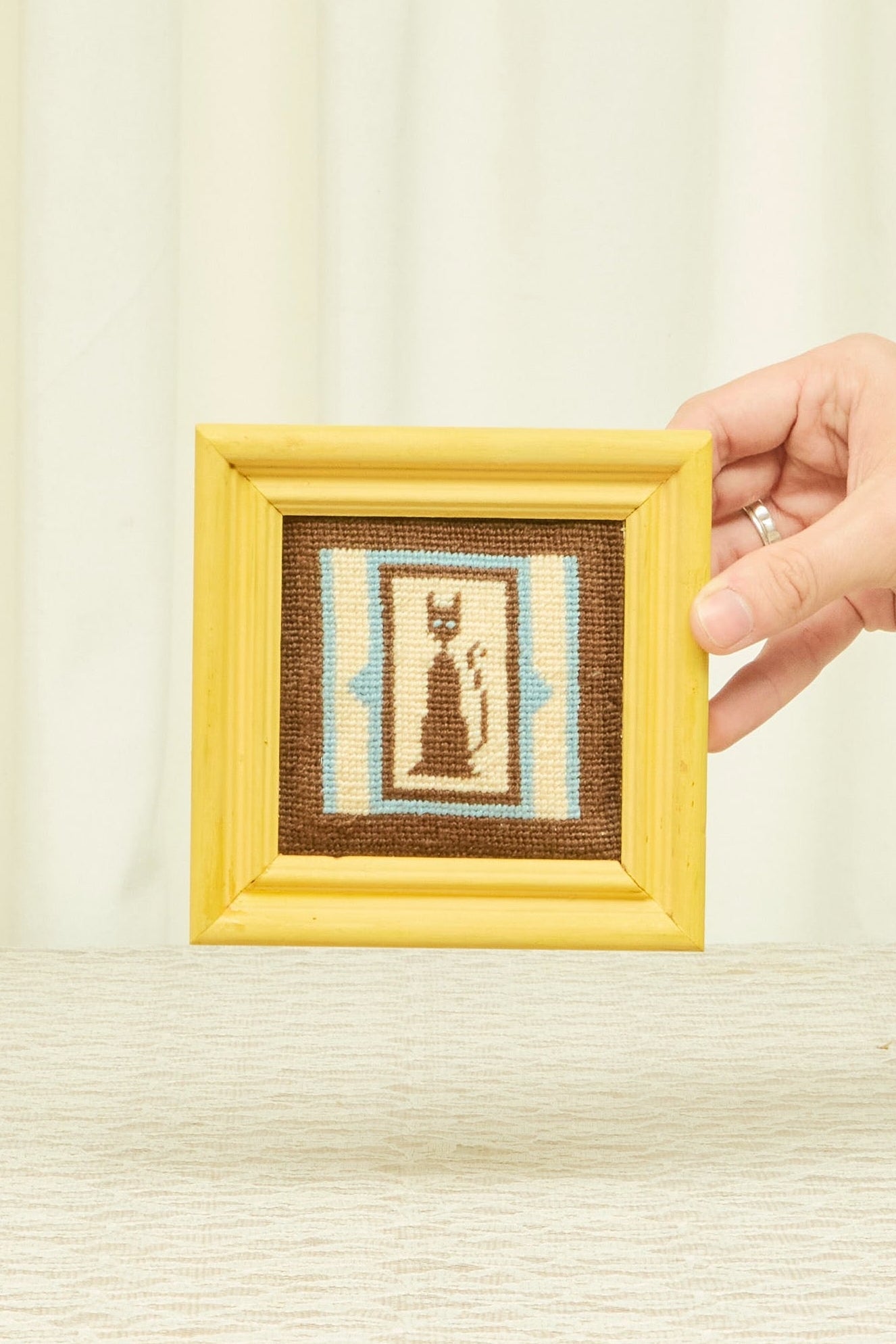 Vintage Mini Framed Cat Needlepoint