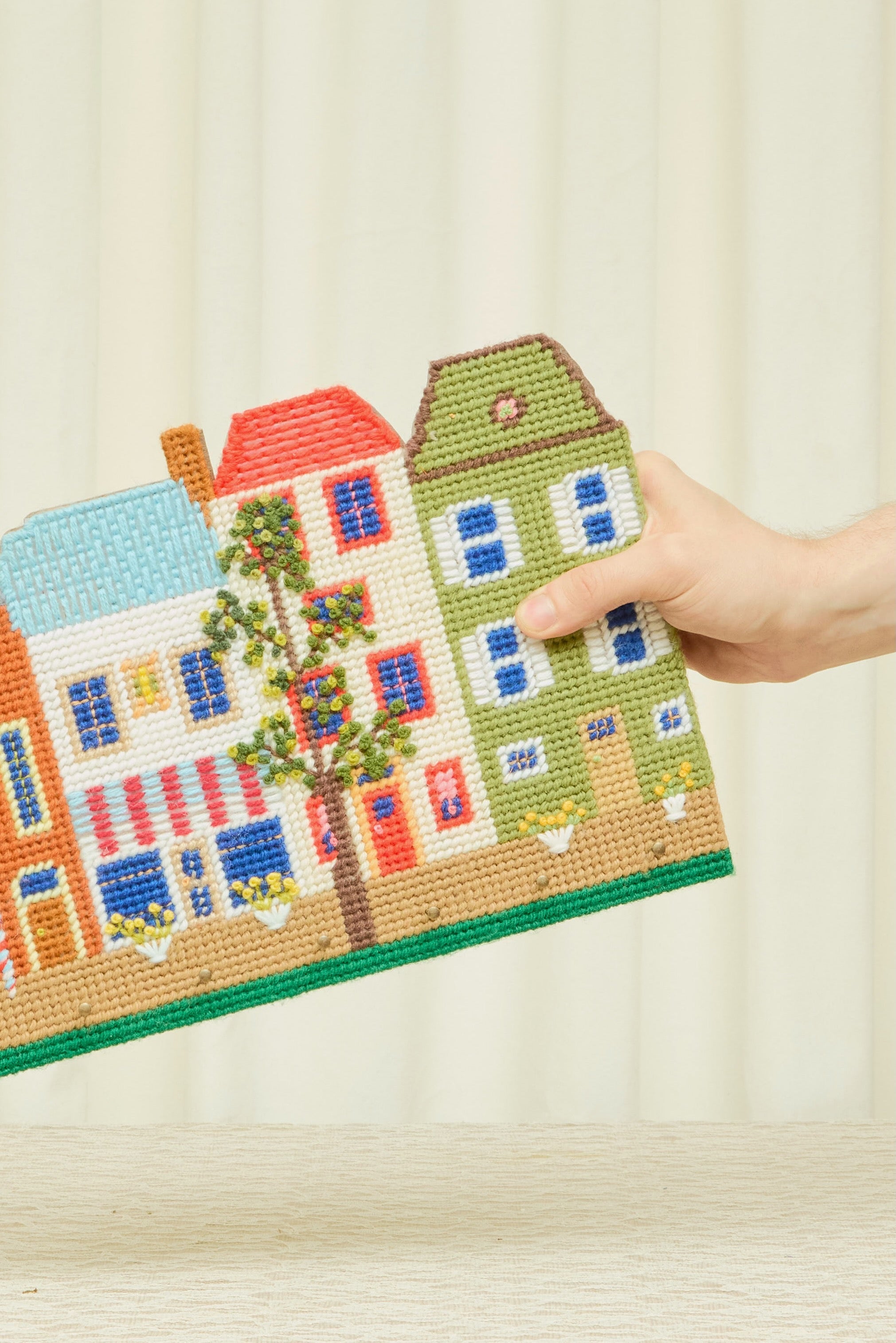 Vintage Needlepoint Townhouse Key Holder
