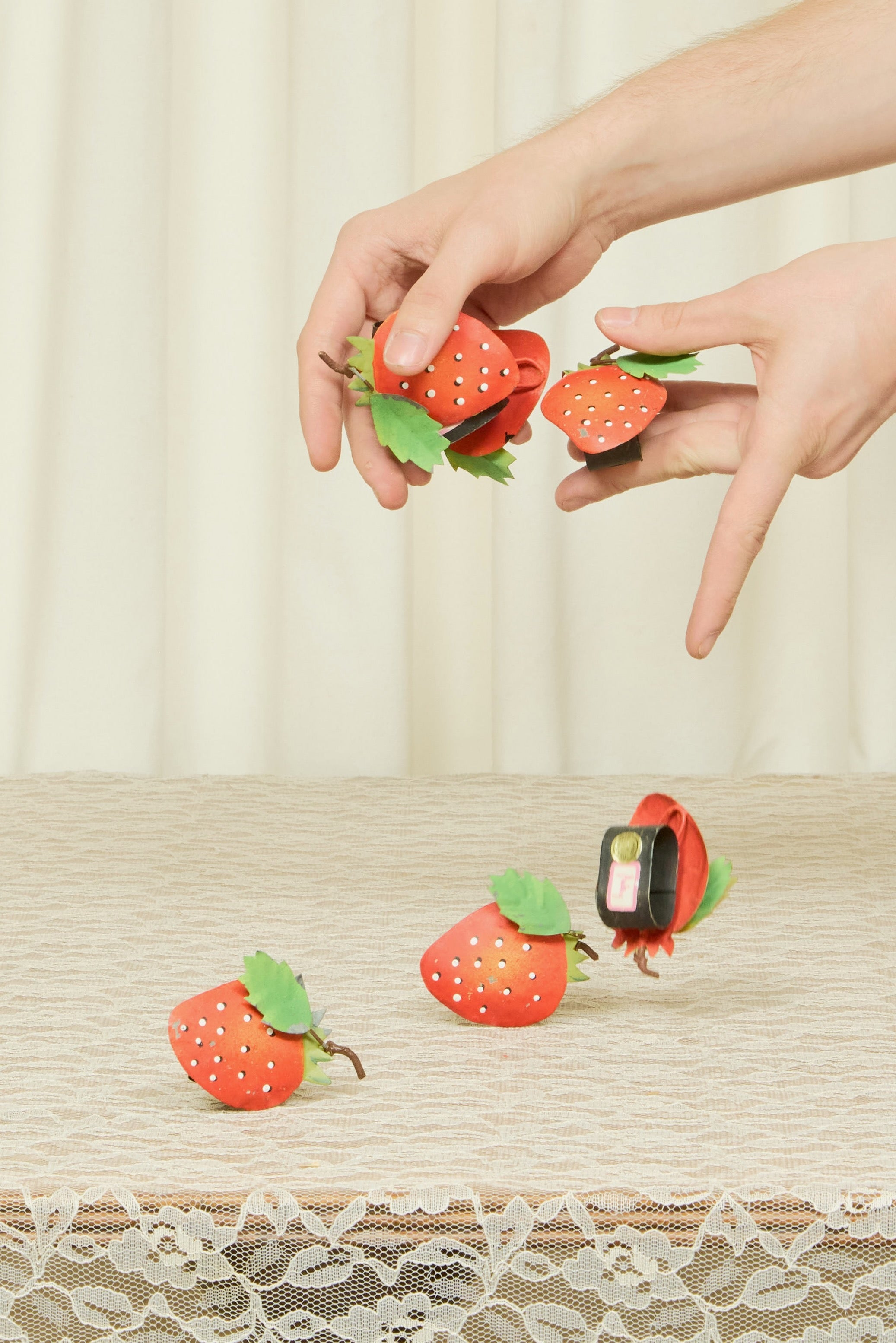 Vintage Painted Strawberry Napkin Rings Set/6