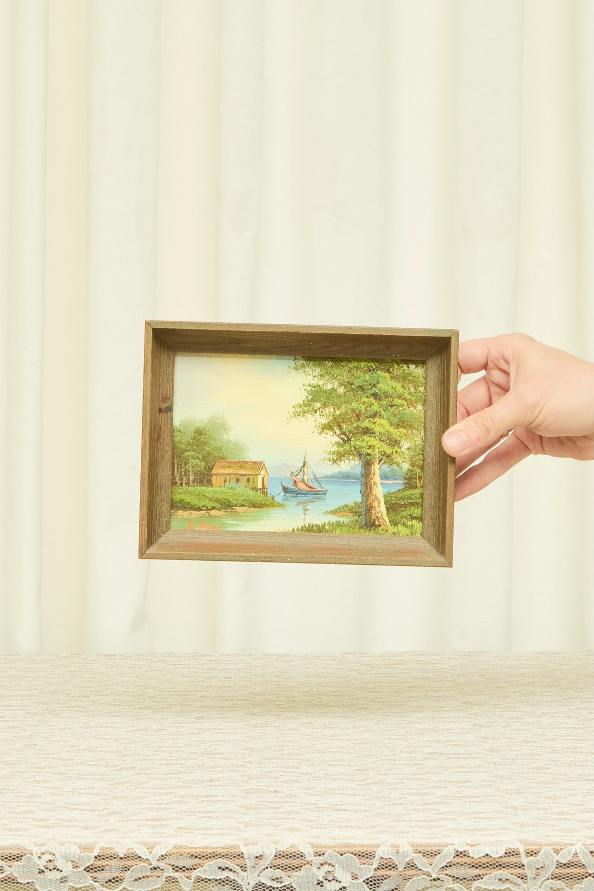 Vintage Sailboat Oil Painting